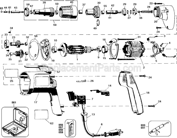 Page A Diagram and Parts List for DW280 Type 1 DeWALT Electric Drill