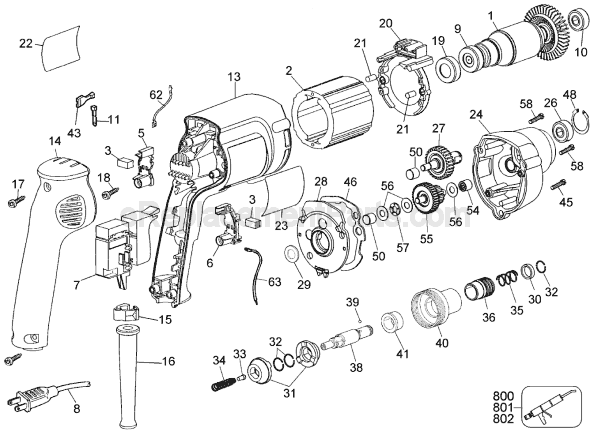 Page A Diagram and Parts List for DW282 Type 2 DeWALT Electric Drill