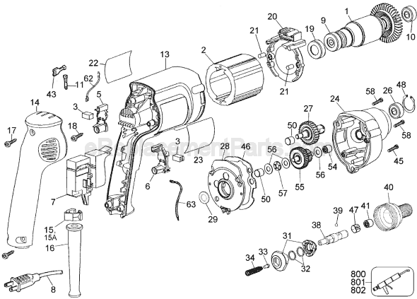 Page A Diagram and Parts List for DW284 Type 1 DeWALT Electric Drill