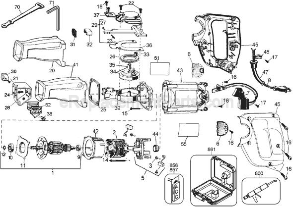 Page A Diagram and Parts List for DW303 Type 1 DeWALT Reciprocating Saw