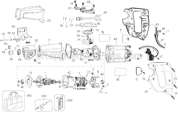 Page A Diagram and Parts List for DW303MB  DeWALT Reciprocating Saw