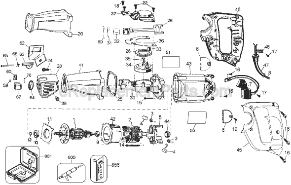 Page A Diagram and Parts List for DW303M Type 2 DeWALT Reciprocating Saw