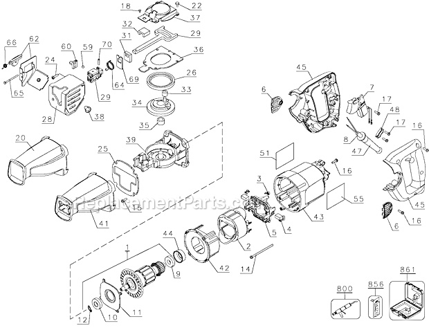 Page A Diagram and Parts List for DW304PKAR Type 1 DeWALT Reciprocating Saw