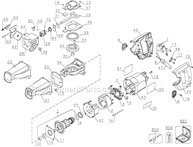 Page A Diagram and Parts List for DW304PK Type 1 DeWALT Reciprocating Saw