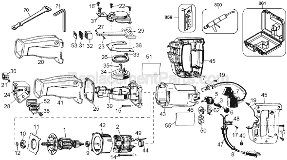 Page A Diagram and Parts List for DW305 Type 2 DeWALT Reciprocating Saw