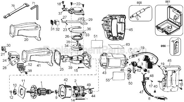 Page A Diagram and Parts List for DW306 Type 2 DeWALT Reciprocating Saw