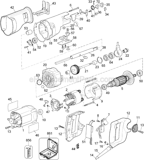 Page A Diagram and Parts List for DW307 Type 1 DeWALT Reciprocating Saw