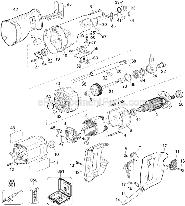 Page A Diagram and Parts List for DW308M Type 1 DeWALT Reciprocating Saw