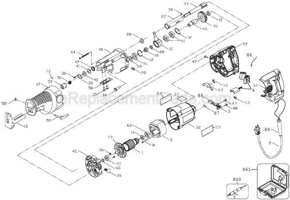 Page A Diagram and Parts List for DW310 Type 1 DeWALT Reciprocating Saw