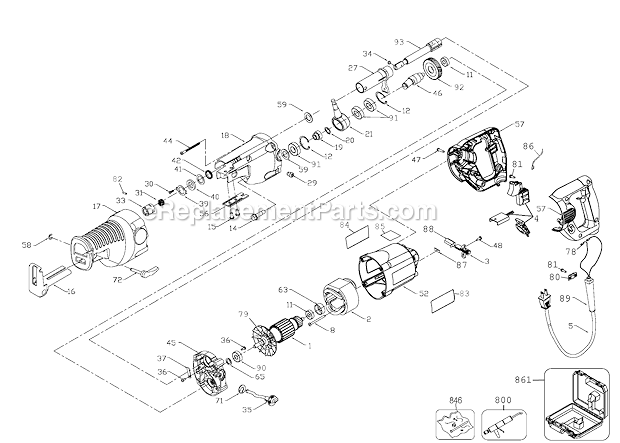 Page A Diagram and Parts List for DW311K Type 2 DeWALT Reciprocating Saw