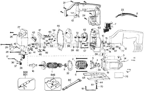 Page A Diagram and Parts List for DW318-220 Type 1 DeWALT Jig Saw