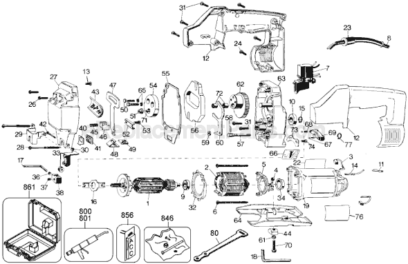 Page A Diagram and Parts List for DW318G Type 1 DeWALT Jig Saw