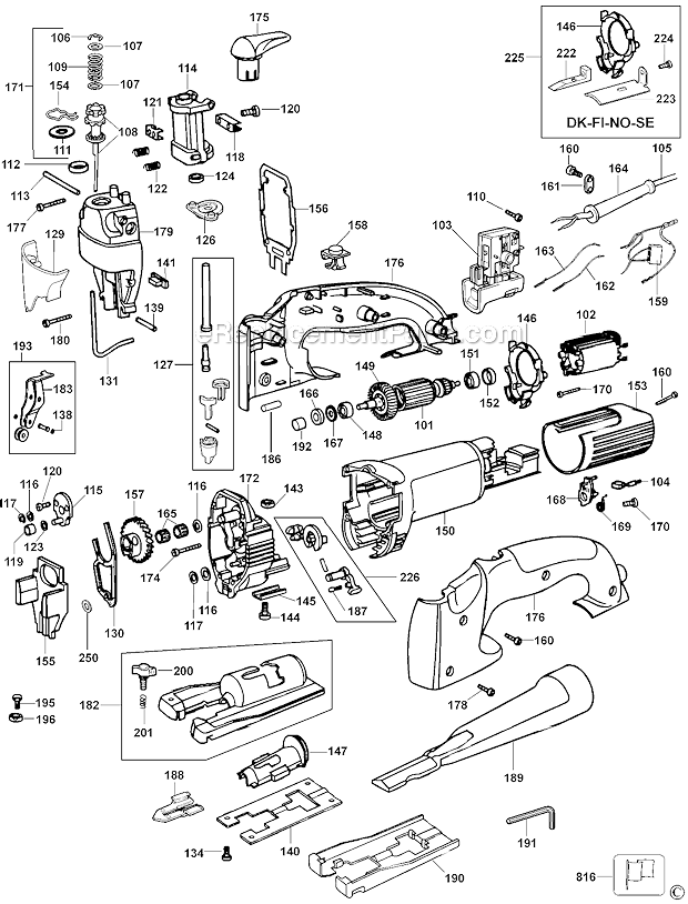 Page A Diagram and Parts List for DW321K-BR  DeWALT Jig Saw