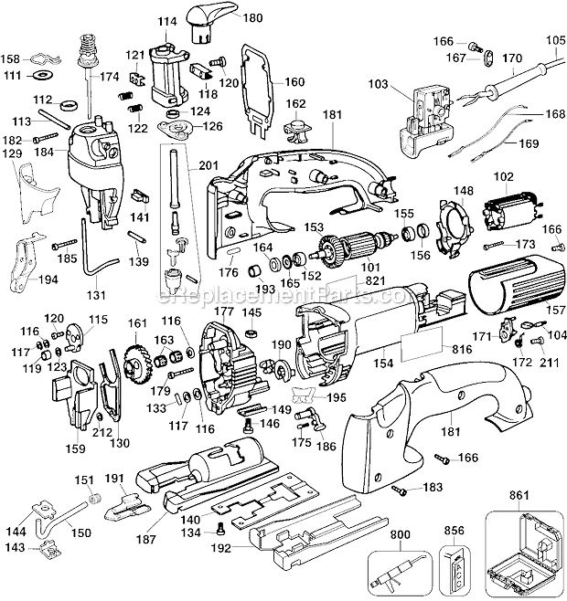 Page A Diagram and Parts List for DW321K Type 2 DeWALT Jig Saw