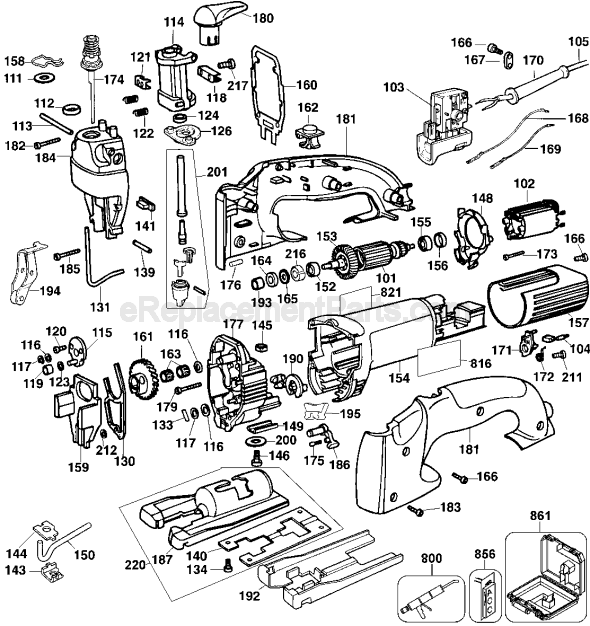 Page A Diagram and Parts List for DW321 Type 3 DeWALT Jig Saw