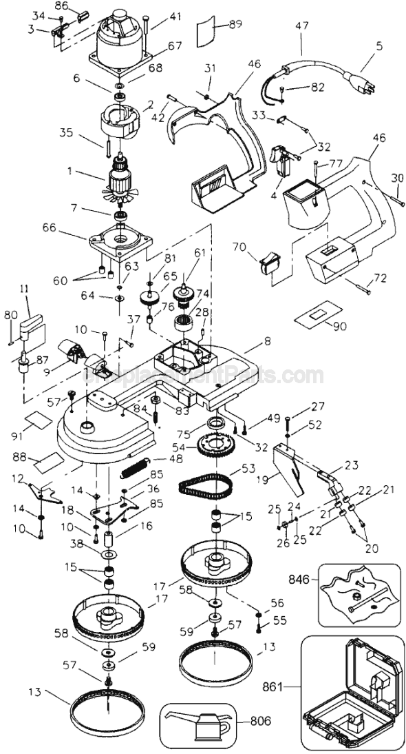 Page A Diagram and Parts List for DW329 Type 2 DeWALT Band Saw