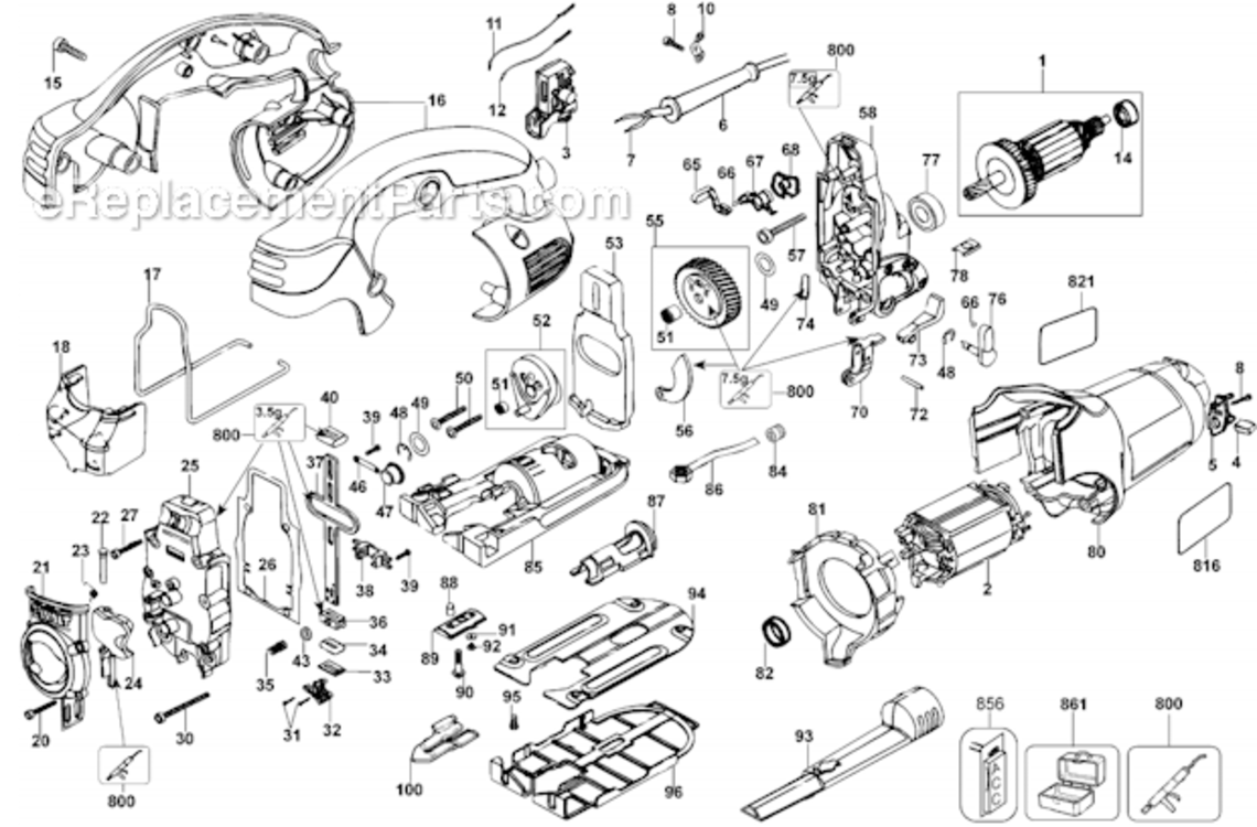 Page A Diagram and Parts List for DW331K Type 1 DeWALT Jig Saw