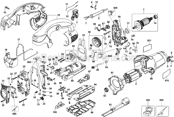 Page A Diagram and Parts List for DW331 Type 1 DeWALT Jig Saw