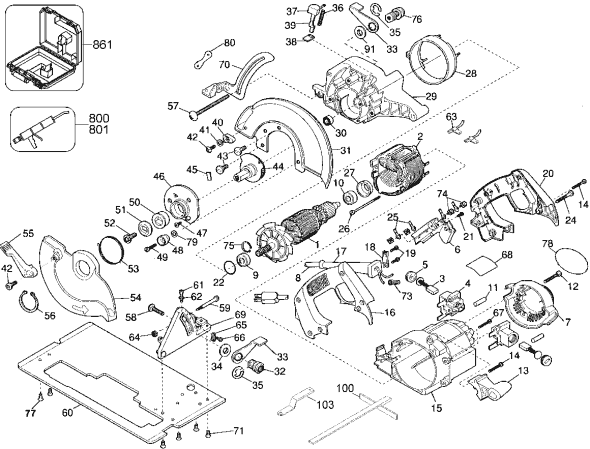 Page A Diagram and Parts List for DW358 Type 1 DeWALT Circular Saw