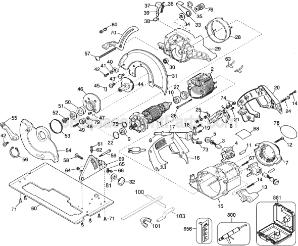 Page A Diagram and Parts List for DW359 Type 3 DeWALT Circular Saw