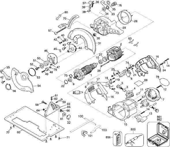 Page A Diagram and Parts List for DW359 Type 4 DeWALT Circular Saw