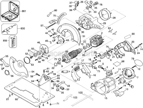 Page A Diagram and Parts List for DW360 Type 2 DeWALT Circular Saw