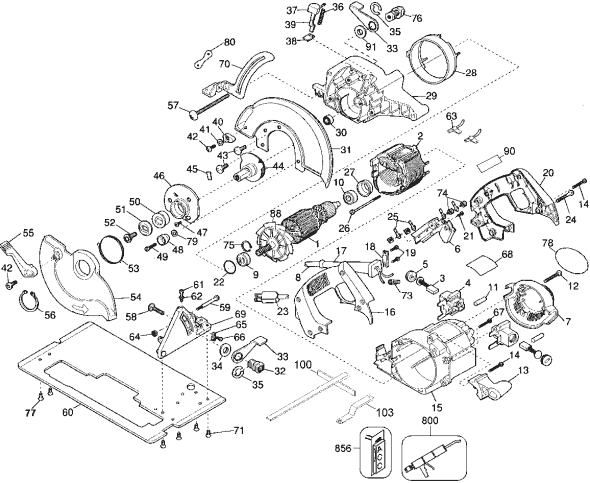 Page A Diagram and Parts List for DW361 Type 1 DeWALT Circular Saw
