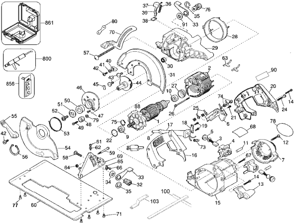 Page A Diagram and Parts List for DW361 Type 2 DeWALT Circular Saw