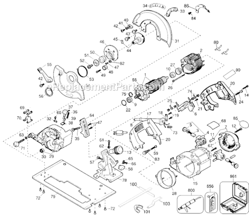 Page A Diagram and Parts List for DW364K Type 3 DeWALT Circular Saw