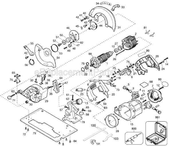 Page A Diagram and Parts List for DW364 Type 1 DeWALT Circular Saw
