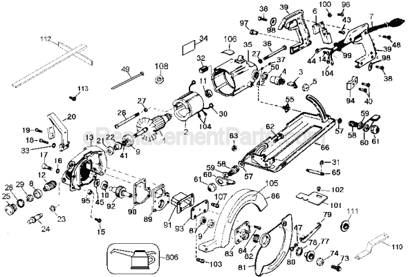 Page A Diagram and Parts List for DW377 Type 2 DeWALT Circular Saw