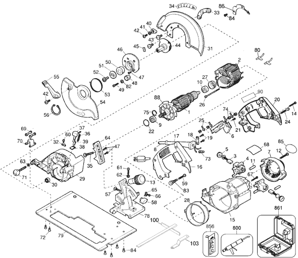 Page A Diagram and Parts List for DW384 Type 3 DeWALT Circular Saw