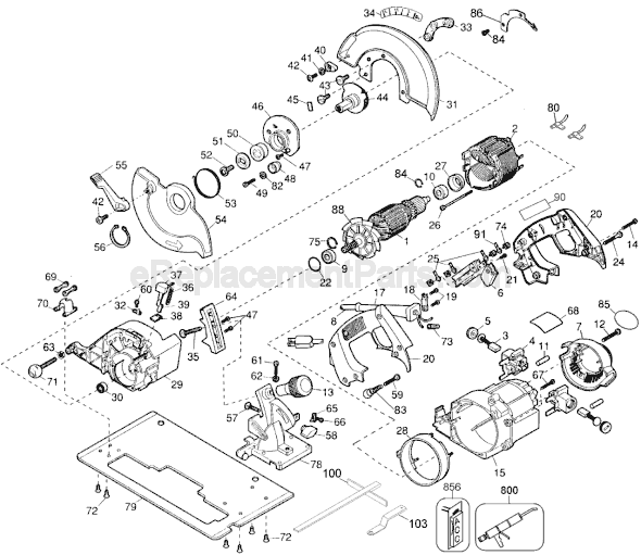 Page A Diagram and Parts List for DW384 Type 5 DeWALT Circular Saw