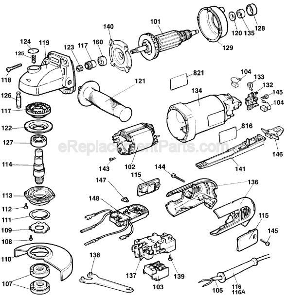 Page A Diagram and Parts List for DW406 Type 2 DeWALT Angle Grinder