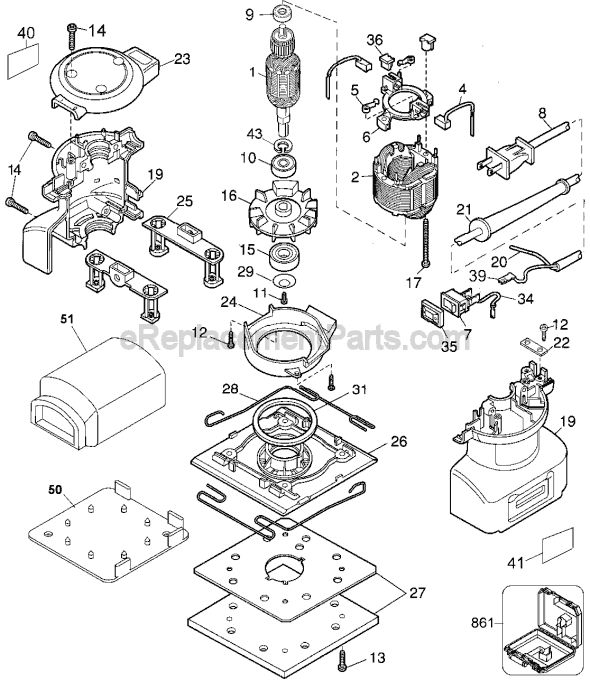 Page A Diagram and Parts List for DW411 Type 3 DeWALT Sander Polisher