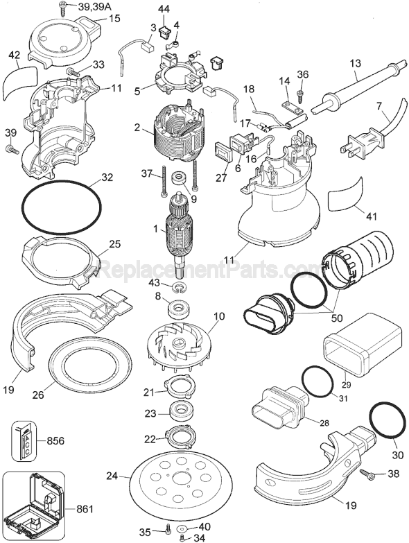Page A Diagram and Parts List for DW422 Type 1 DeWALT Sander Polisher