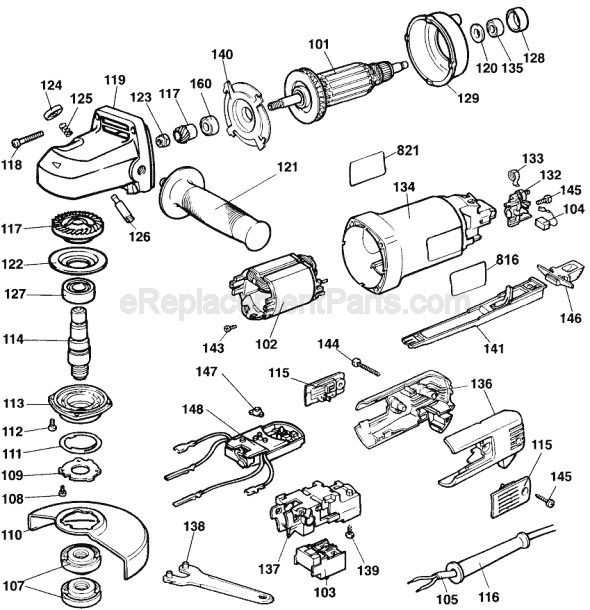 Page A Diagram and Parts List for DW458 Type 1 DeWALT Angle Grinder