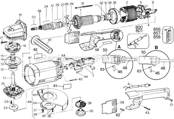 Page A Diagram and Parts List for DW474 Type 1 DeWALT Angle Grinder