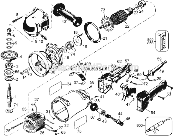 Page A Diagram and Parts List for DW494-220 Type 1 DeWALT Angle Grinder