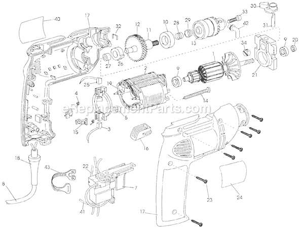 Page A Diagram and Parts List for DW503-B2 Type 3 DeWALT Hammer Drill
