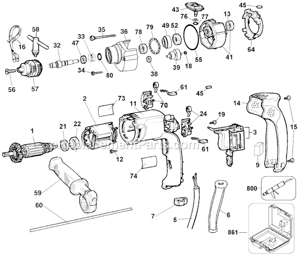 Page A Diagram and Parts List for DW511 Type 2 DeWALT Hammer Drill