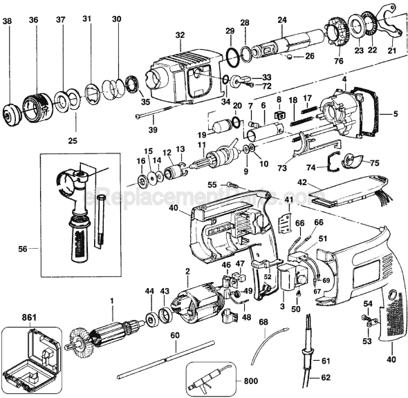 Page A Diagram and Parts List for DW514 Type 100 DeWALT Hammer Drill