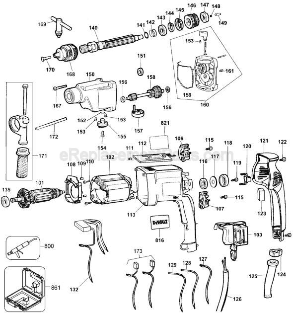 Page A Diagram and Parts List for DW515 Type 4 DeWALT Hammer Drill