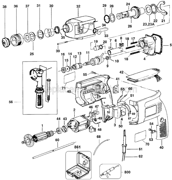Page A Diagram and Parts List for DW523 Type 100 DeWALT Hammer Drill