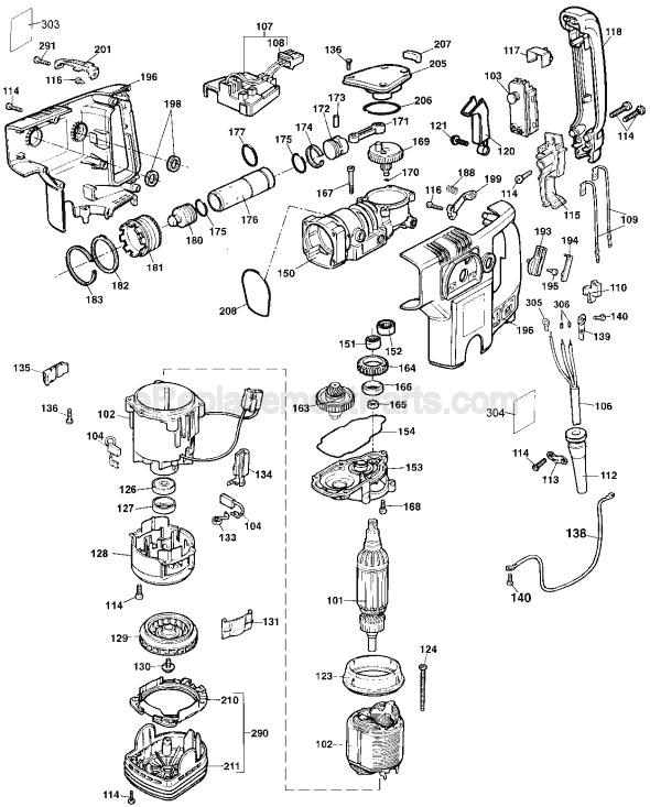 Page B Diagram and Parts List for DW531 Type 103 DeWALT Hammer Drill