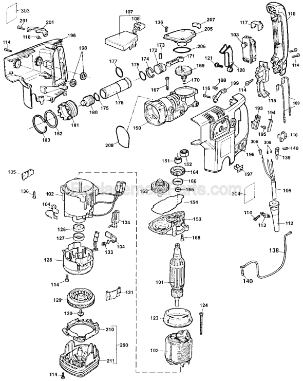 Page B Diagram and Parts List for DW532 Type 103 DeWALT Hammer Drill