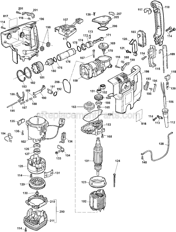 Page B Diagram and Parts List for DW540 Type 3 DeWALT Hammer Drill