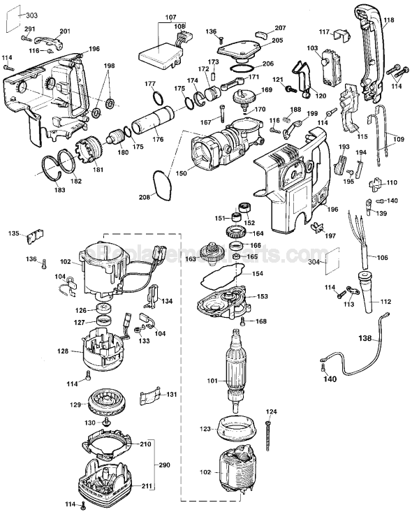 Page B Diagram and Parts List for DW541220 Type 103 DeWALT Hammer Drill