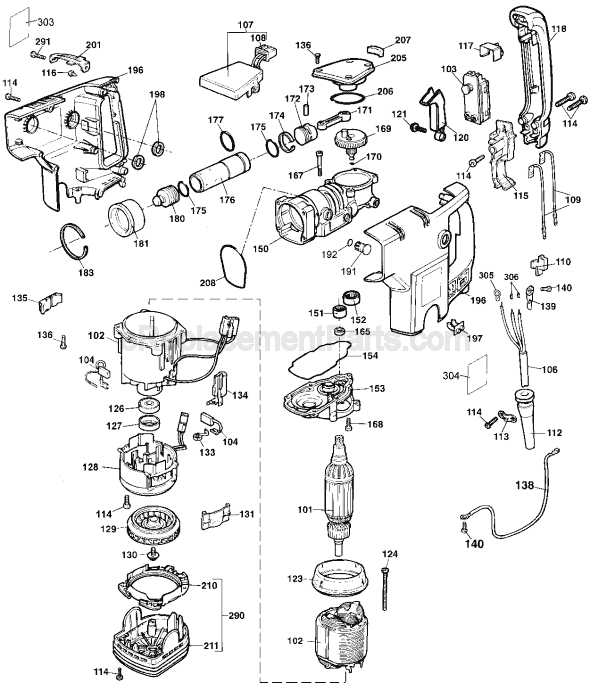 Page B Diagram and Parts List for DW551 Type 103 DeWALT Hammer Drill