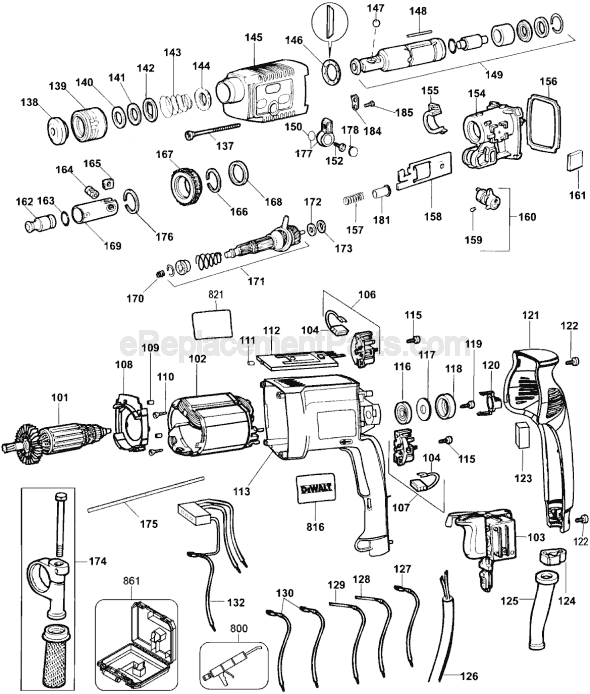 Page A Diagram and Parts List for DW566 Type 1 DeWALT Hammer Drill